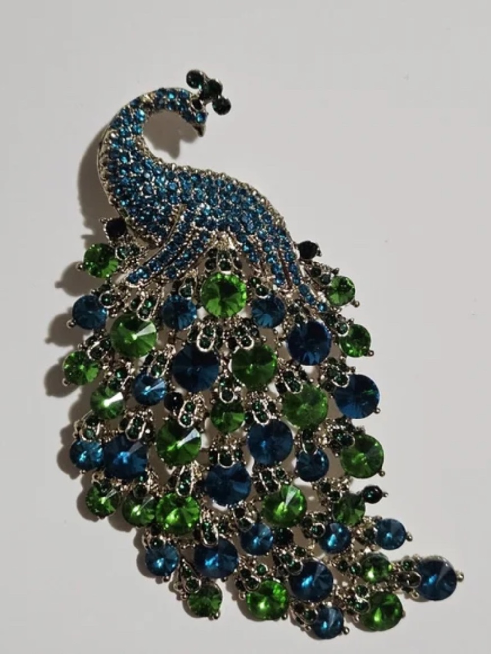 Peacock Jeweled Rhinestone Statement Brooch Large
